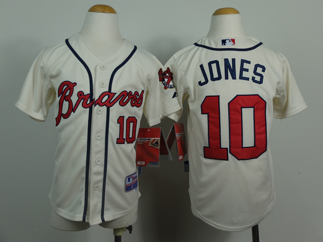Youth Atlanta Braves #10 Jones Cream MLB Jerseys
